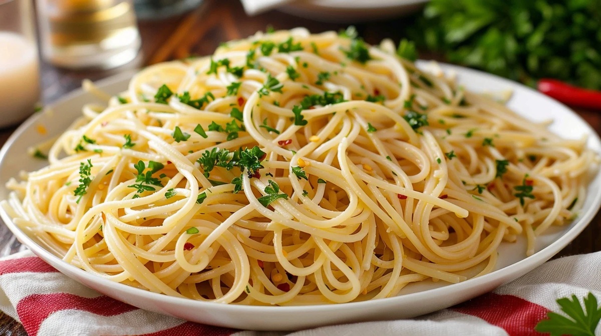 Delicious pasta dish A bowl of gluten-free pasta topped with fresh herbs.