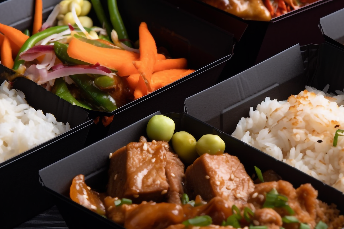 Healthy packed meals in reusable containers.